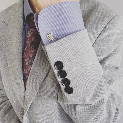 カフスボタン 白黒 楕円 ロジウム 唐草 カフスボタン