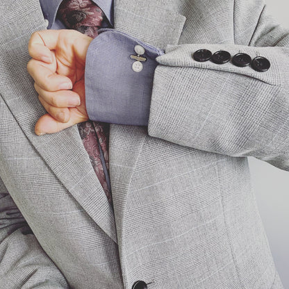 カフスボタン 白黒 楕円 ロジウム 唐草 カフスボタン