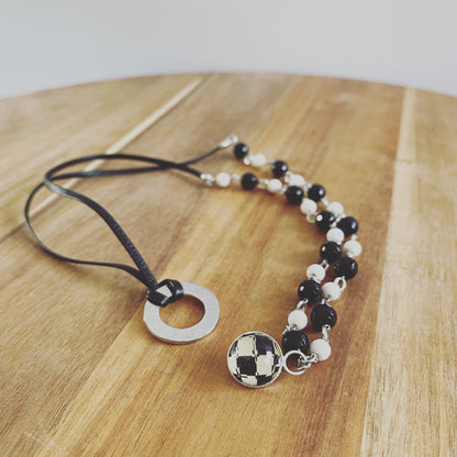 眼鏡ホルダー ネックレス オニキス 白黒 2way 眼鏡ホルダー