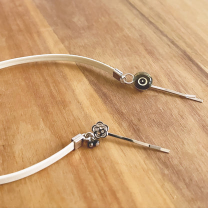 ヘアピンヘアバンド 白黒 革紐 ヘッドバンド