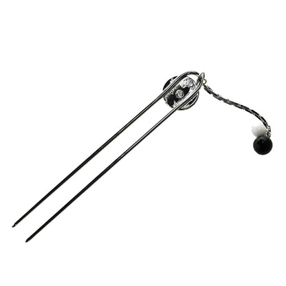 二股かんざし 市松 白黒 二股かんざし