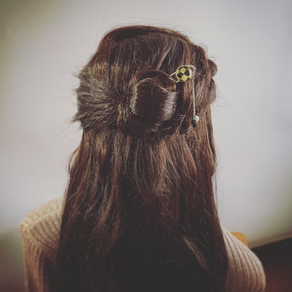 二股かんざし 市松 白黒 二股かんざし