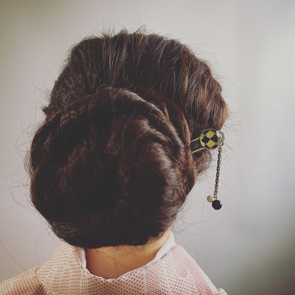 二股かんざし 市松 白黒 二股かんざし