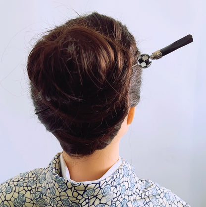 着せ替えかんざし 白黒 市松 木製 TAMARUSAN