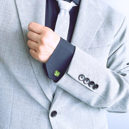 カフスボタン 黄緑 ユリ 男女兼用