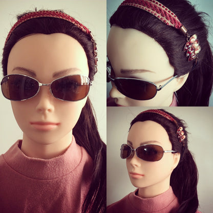 ヘアバンド 赤 リボン 葉っぱ ヘッドバンド