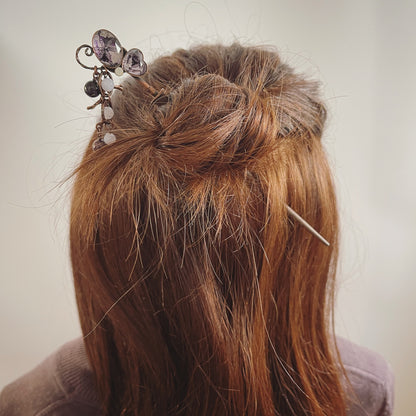 紫 片羽蝶 着せ替え木製かんざし 着せ替えかんざし