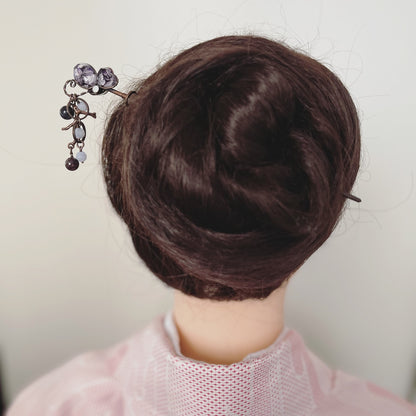 紫 片羽蝶 着せ替え木製かんざし 着せ替えかんざし