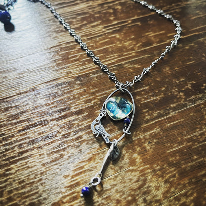 ネックレス 青 ユリ ハート 小鳥 TAMARUSAN