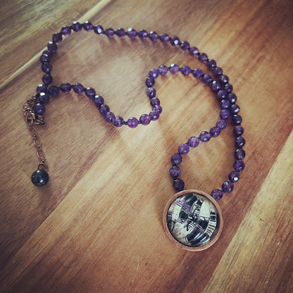 セミロングネックレス 紫 アメジスト ユリ 古希 TAMARUSAN