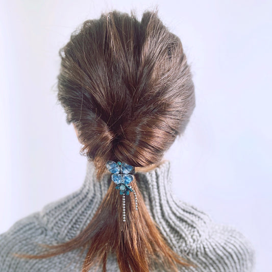 ヘアゴム 青 蝶 レース 花 華やか アンティーク風