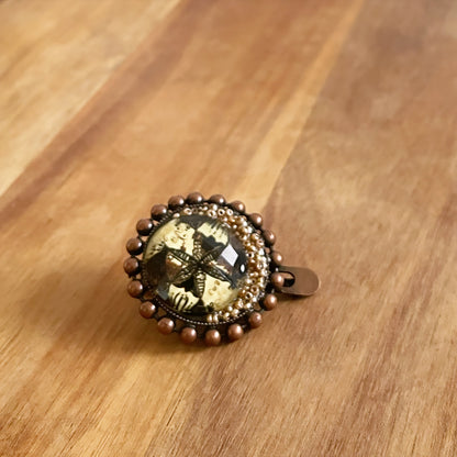 ストールクリップ ユリ 茶色 白 アンティーク調 ストールクリップ