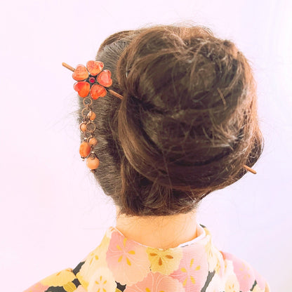 花 かんざし 朱色 珊瑚 TAMARUSAN