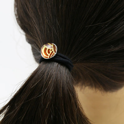 ヘアゴム シルバー925 丸 和柄 青海波 茶色 TAMARUSAN