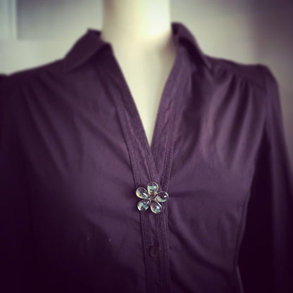 ボタンカバー 花 青 ブローチ TAMARUSAN