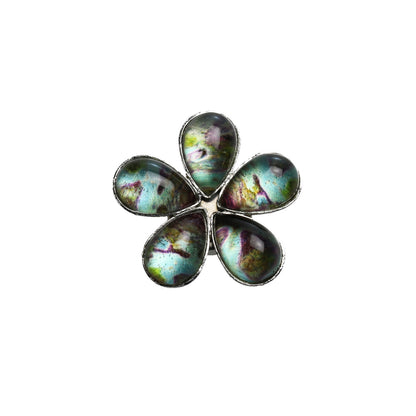 ボタンカバー 花 青 ブローチ TAMARUSAN