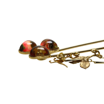 花 安全ピン型ブローチ 赤 金 TAMARUSAN