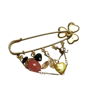 花 安全ピン型ブローチ 赤 金 TAMARUSAN