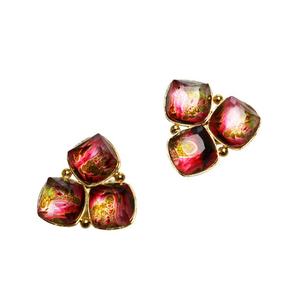 大きなカフスボタン 赤 花 金 TAMARUSAN