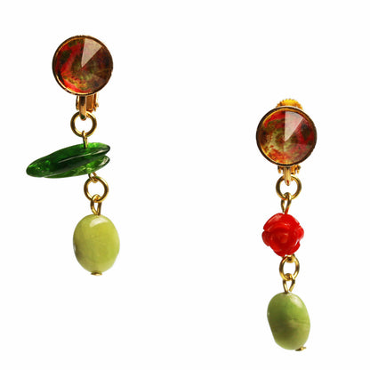 アシンメトリーイヤリング 赤 ガーネット 珊瑚 TAMARUSAN