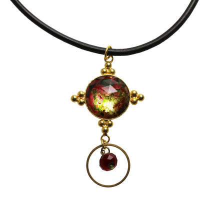 メガネホルダー 革紐 赤 ガラスビーズ 眼鏡ホルダー