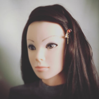 ヘアピン 恐竜 ゴールド 淡水パール 赤 TAMARUSAN