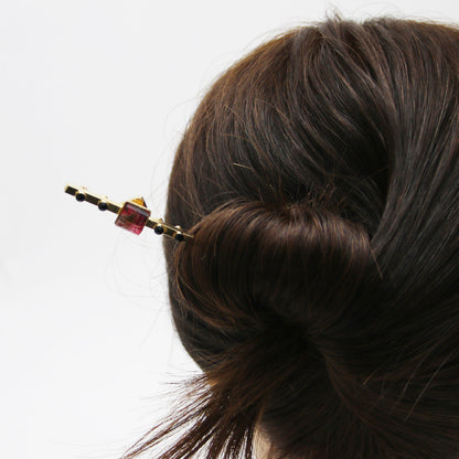 一本挿しかんざし 赤 黒 24金 金属製 一本挿しかんざし