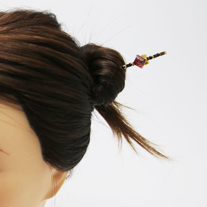 一本挿しかんざし 赤 黒 24金 金属製 一本挿しかんざし