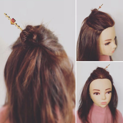 一本挿しかんざし 赤 黒 24金 金属製 一本挿しかんざし