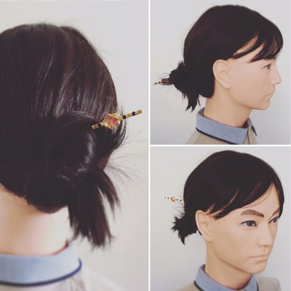 一本挿しかんざし 赤 黒 24金 金属製 一本挿しかんざし