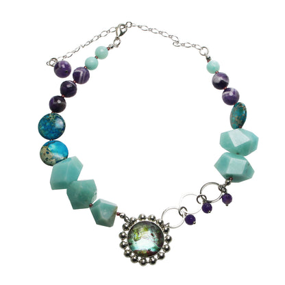 天然石チョーカー アマゾナイト 青 アメジスト インプレッションストーン TAMARUSAN