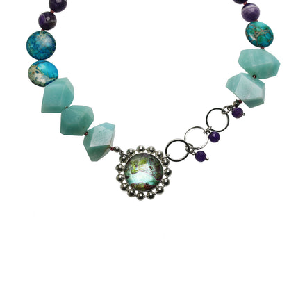 天然石チョーカー アマゾナイト 青 アメジスト インプレッションストーン TAMARUSAN