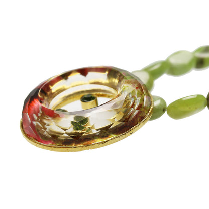 ネックレス 山吹色 リボン 赤 グリーンガーネット ネックレス