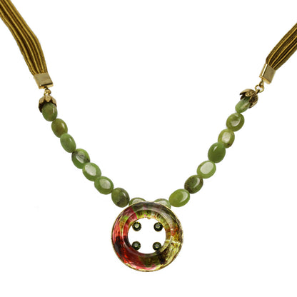 ネックレス 山吹色 リボン 赤 グリーンガーネット ネックレス