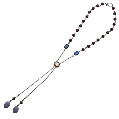 ロングネックレス ループタイ式 青 紫 天然石 TAMARUSAN