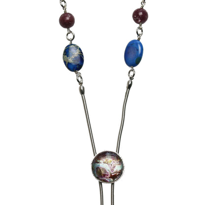 ロングネックレス ループタイ式 青 紫 天然石 TAMARUSAN