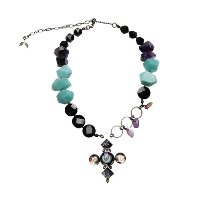 天然石チョーカー 黒 アシンメトリー アマゾナイト TAMARUSAN