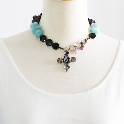 天然石チョーカー 黒 アシンメトリー アマゾナイト TAMARUSAN