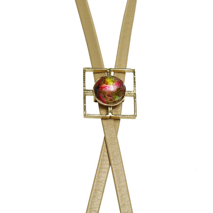 革紐ループタイ 赤 金 チェリークォーツ シトリン ループタイ