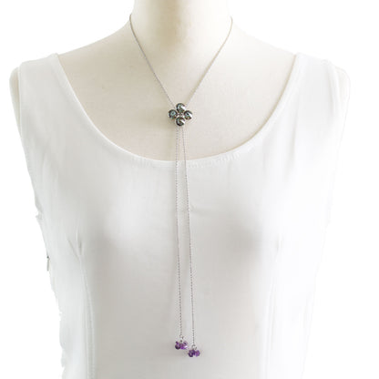 ネックレス ループタイ式 青 花 アメジスト TAMARUSAN