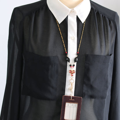 ＩＤホルダー ネックストラップ 赤 天然石 TAMARUSAN