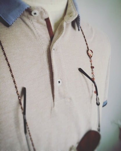 眼鏡チェーン ピンク バラの木 ガーネット TAMARUSAN