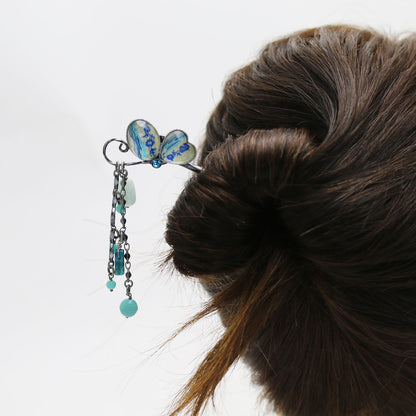 一本挿しかんざし 蝶 青 バラの木 TAMARUSAN