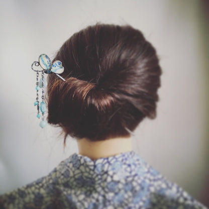 一本挿しかんざし 蝶 青 バラの木 TAMARUSAN