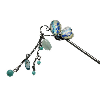 一本挿しかんざし 蝶 青 バラの木 TAMARUSAN