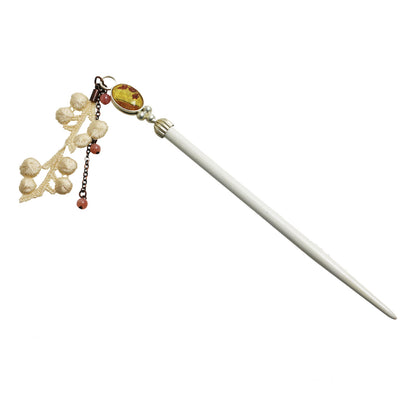 木製かんざし 白 ピンク バラの木 一本挿しかんざし