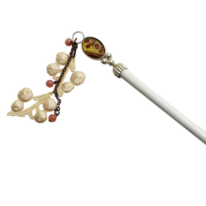 木製かんざし 白 ピンク バラの木 一本挿しかんざし