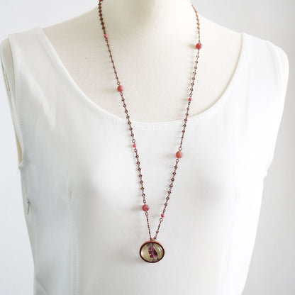 ロングネックレス ロードナイト ピンク バラ アンティーク風 TAMARUSAN