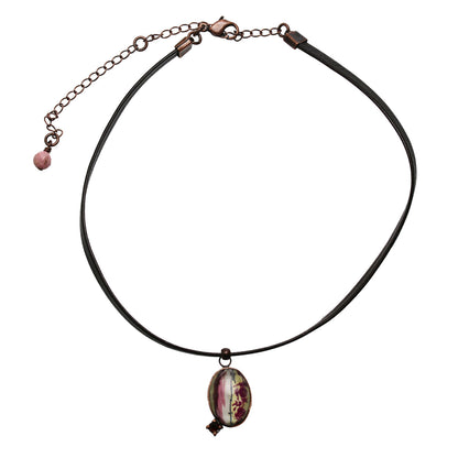 革紐チョーカー バラ ピンク ガーネット チョーカー