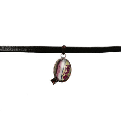 革紐チョーカー バラ ピンク ガーネット チョーカー